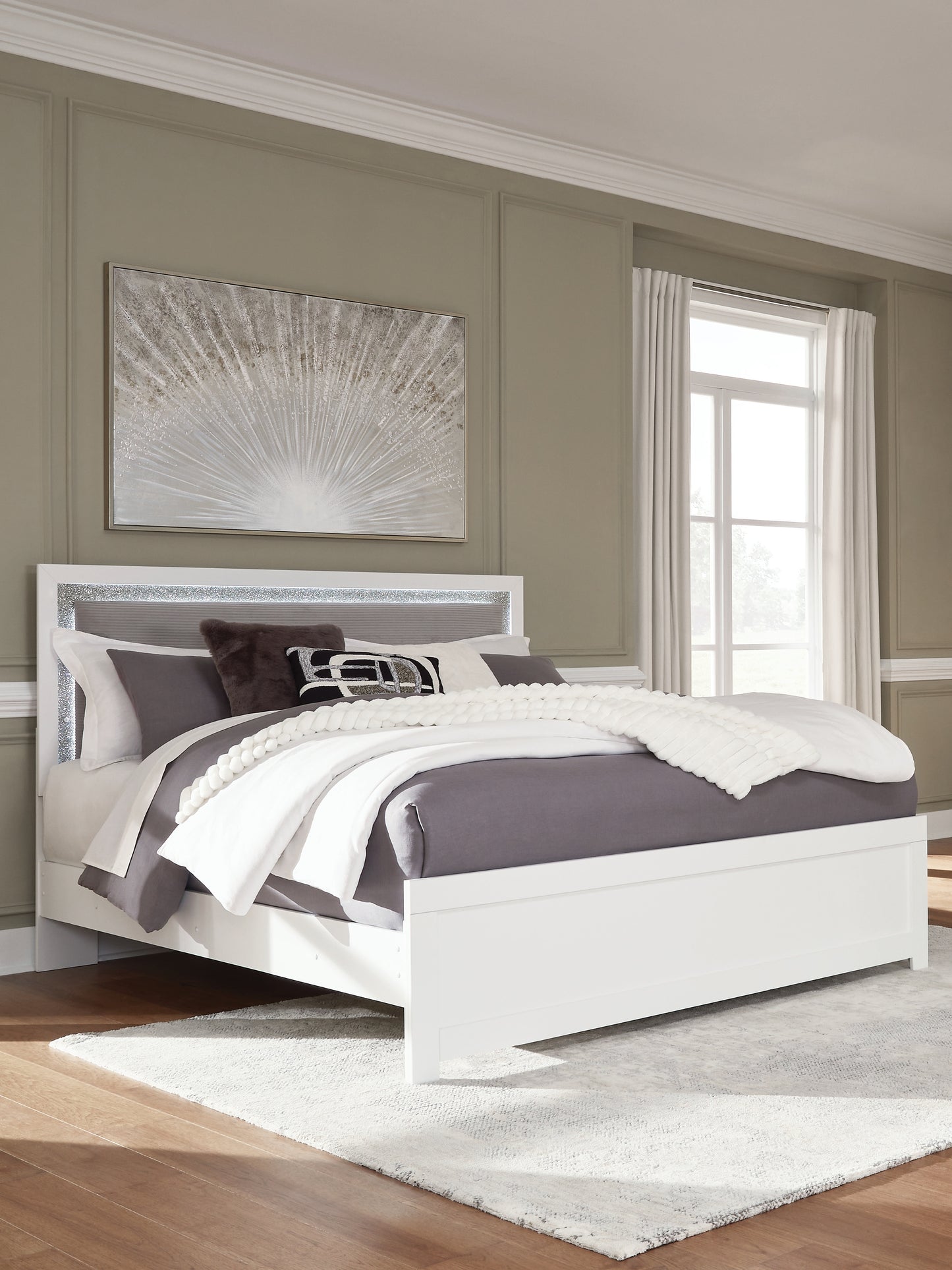 Auburndale Furniture Outlet - Ashley Furniture - Maeling Bedroom - King Upholstered Panel Bed / White - PCB1119B4