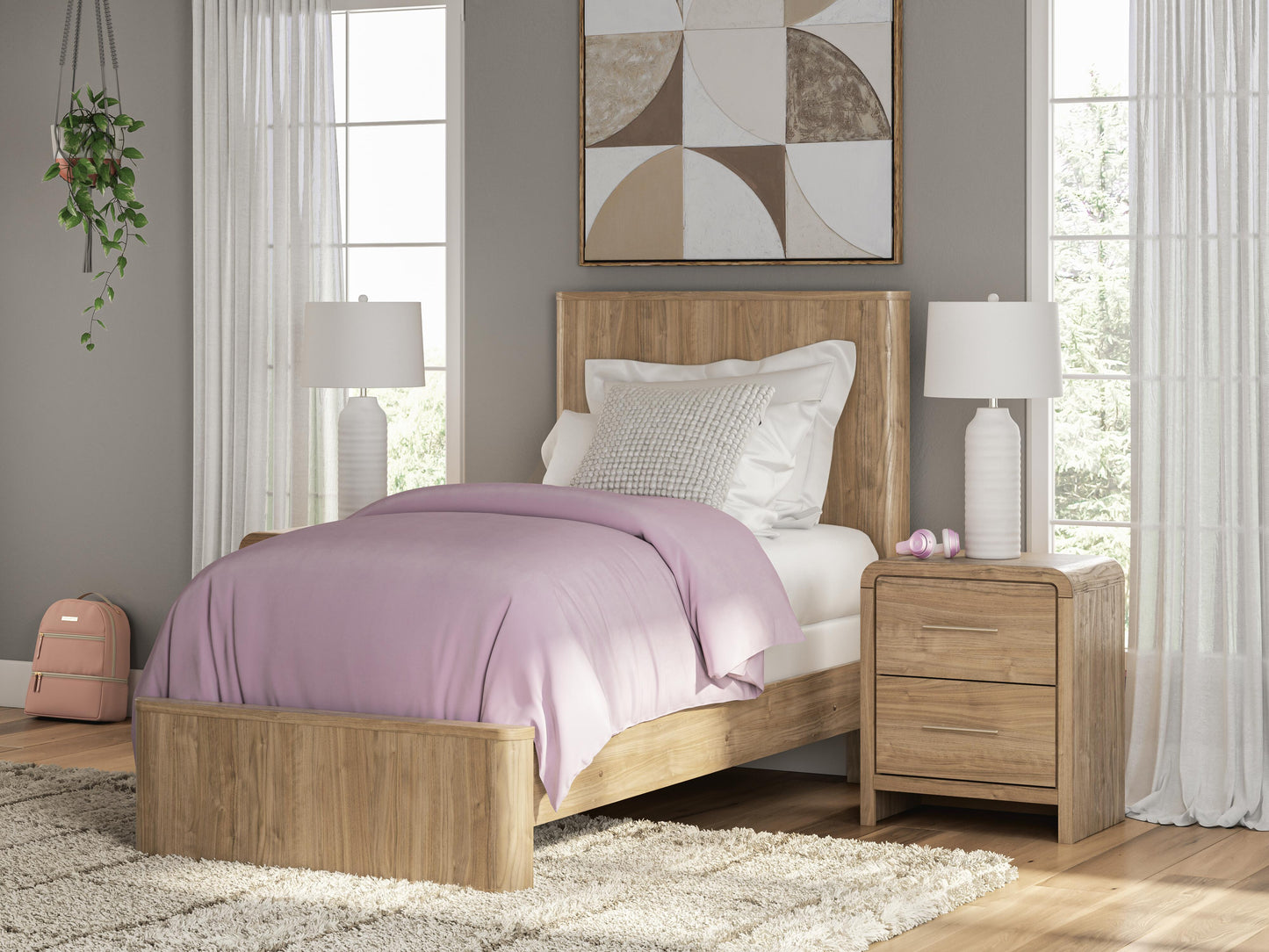 Auburndale Furniture Outlet - Ashley Furniture - Gramburg Bedroom - Twin Panel Bed / Warm Natural Brown - PCB1121B2