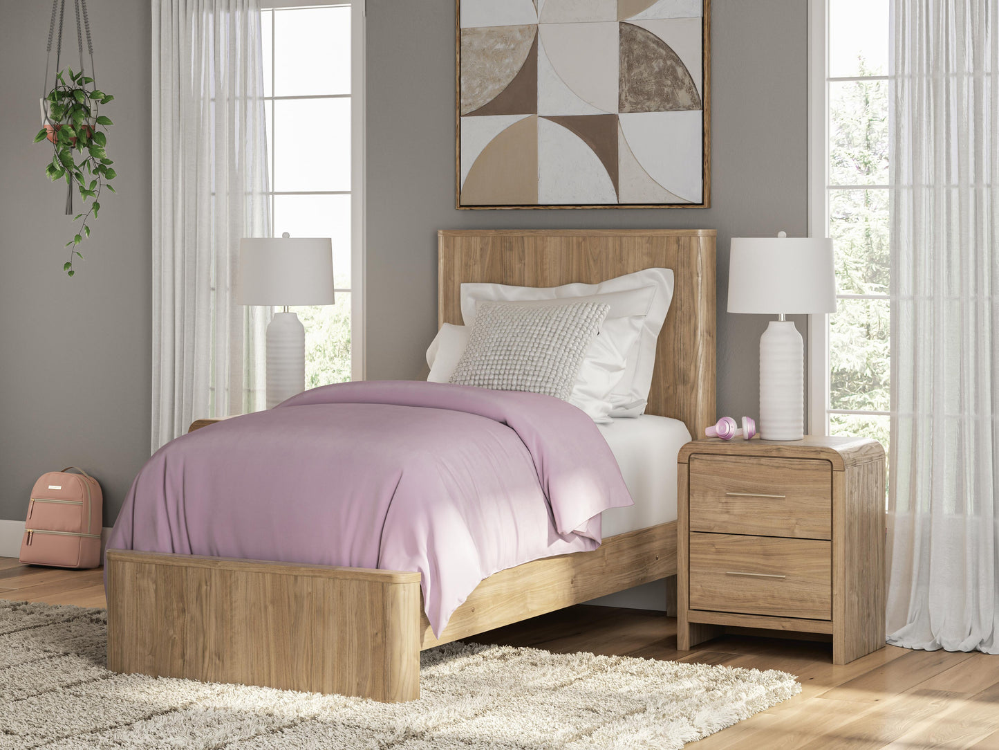 Auburndale Furniture Outlet - Ashley Furniture - Gramburg Bedroom - Twin Panel Platform Bed / Warm Natural Brown - PCB1121B8