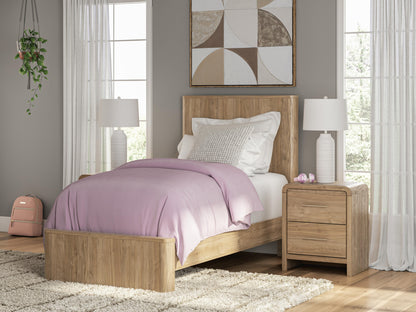 Auburndale Furniture Outlet - Ashley Furniture - Gramburg Bedroom - Twin Panel Platform Bed / Warm Natural Brown - PCB1121B8