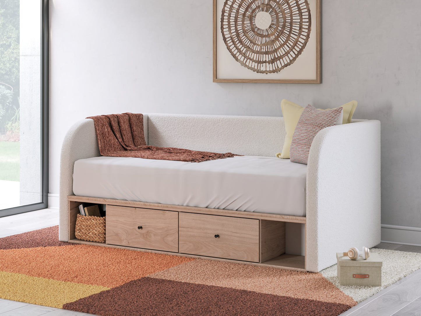 Auburndale Furniture Outlet - Ashley Furniture - Arloster Bedroom - Full Upholstered Day Bed with Storage / Tan/White - PCB1566B11