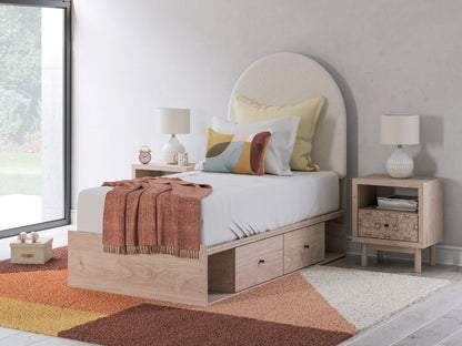 Auburndale Furniture Outlet - Ashley Furniture - Arloster Bedroom - Twin Upholstered Panel Bed with Storage / Tan/White - PCB1566B6