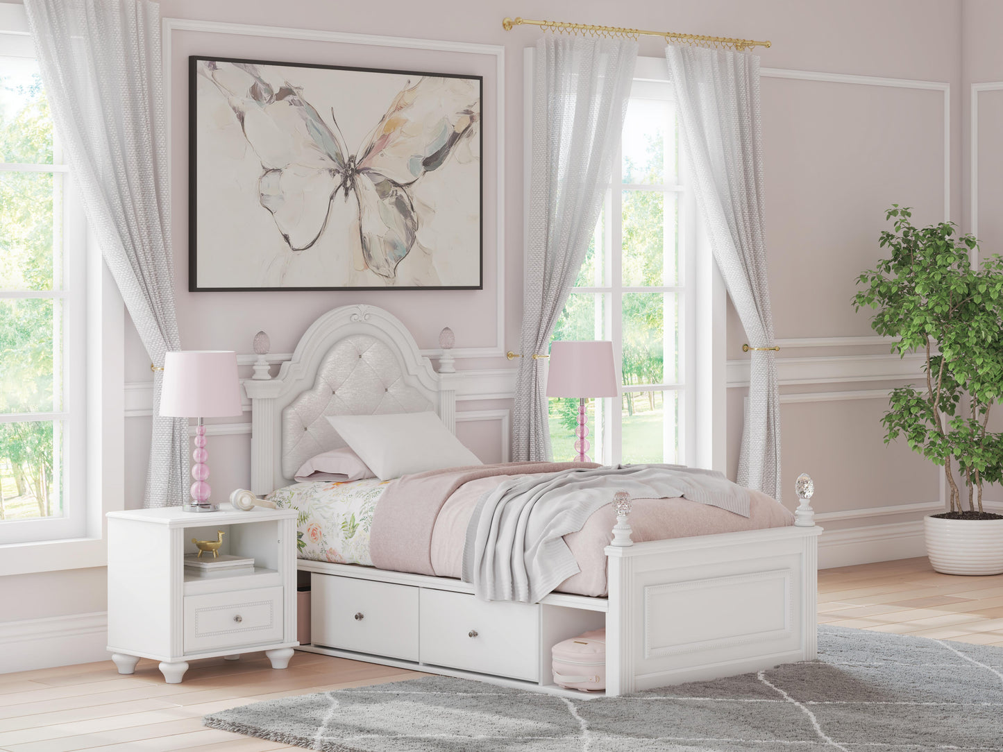 Auburndale Furniture Outlet - Ashley Furniture - Kozlani Bedroom - Twin Upholstered Panel Bed with Storage / White - PCB1819B17