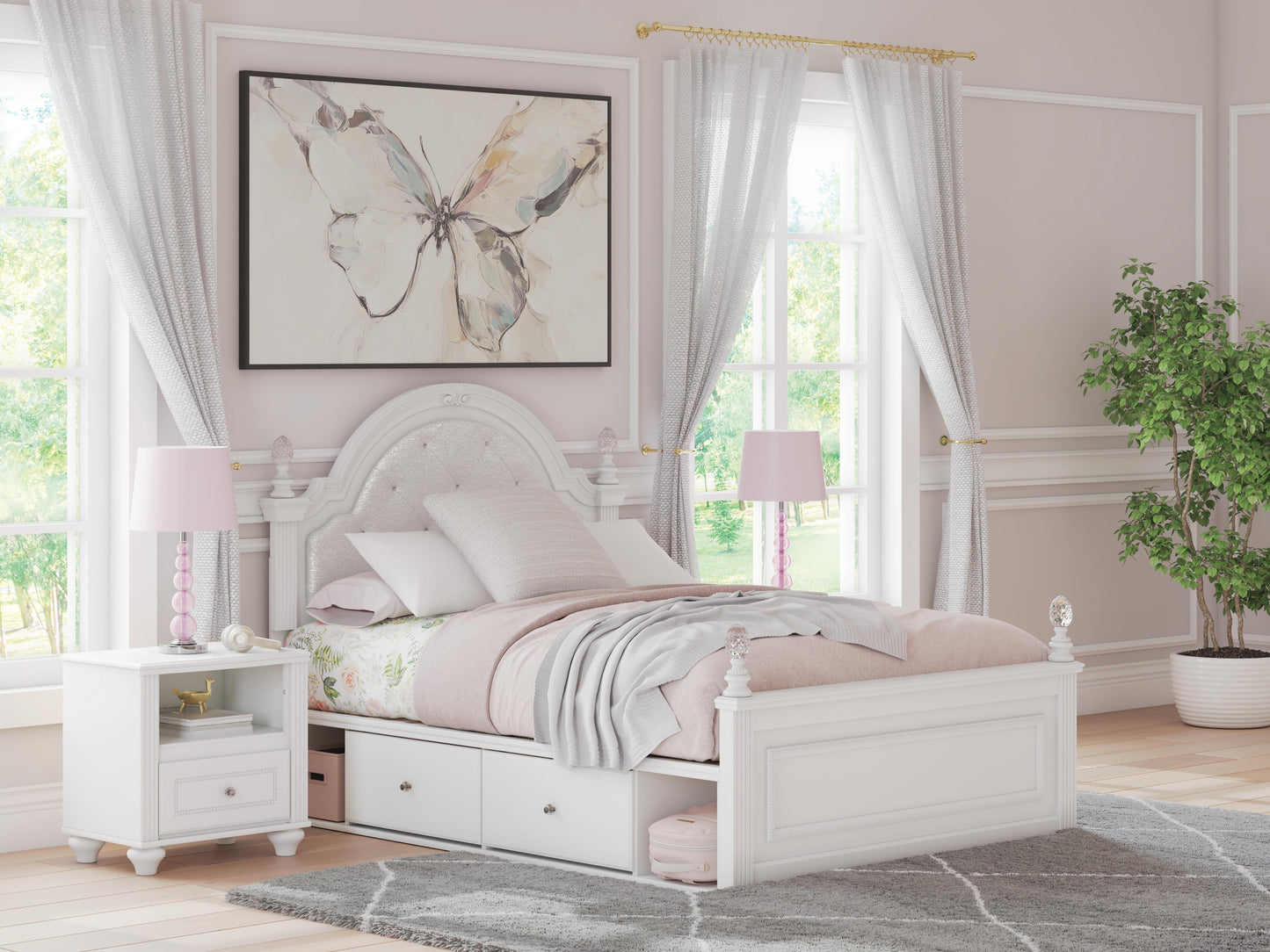 Auburndale Furniture Outlet - Ashley Furniture - Kozlani Bedroom - Full Upholstered Panel Bed with Storage / White - PCB1819B18