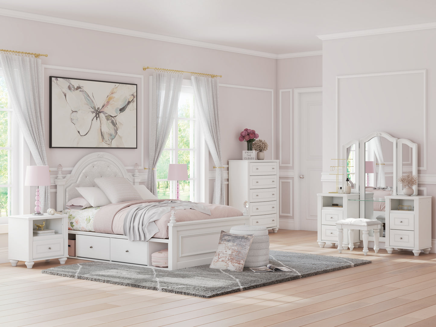 Auburndale Furniture Outlet - Ashley Furniture - Kozlani Bedroom - Twin Upholstered Panel Storage Bed / White - PCB1819B9