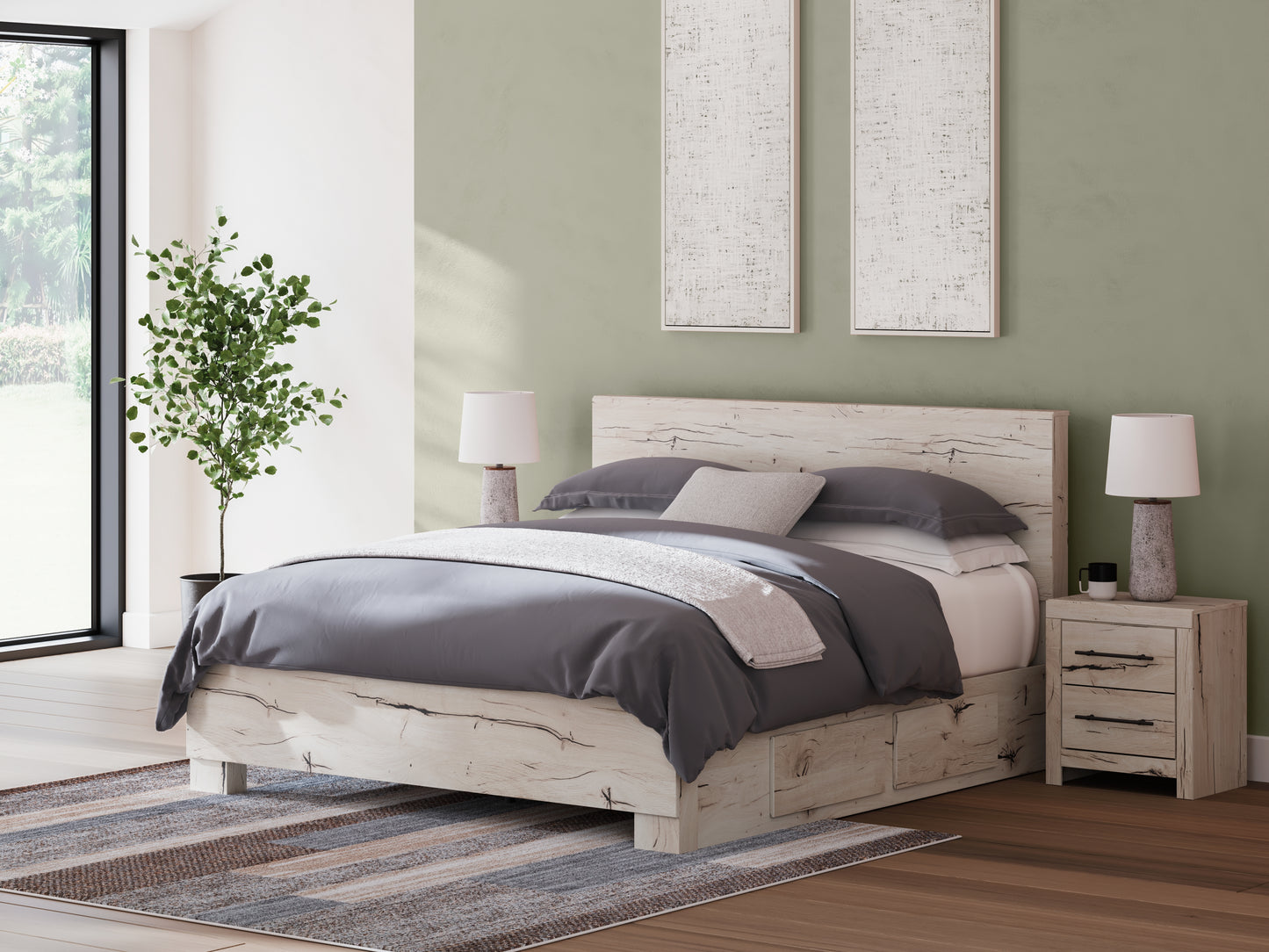 Auburndale Furniture Outlet - Ashley Furniture - Lawroy Bedroom - King Panel Bed with Storage / Light Natural - B2310B12