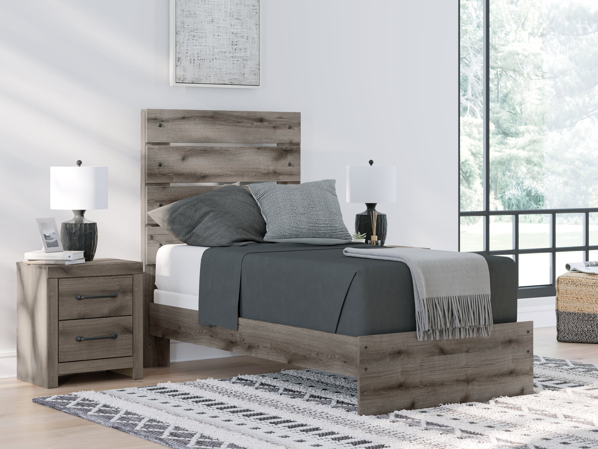 Auburndale Furniture Outlet - Ashley Furniture - Graystorm Bedroom - Twin Panel Bed with Storage / Brown Gray - PCB2405B19