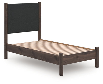 Auburndale Furniture Outlet - Ashley Furniture - Pamytta Bedroom - Twin Upholstered Panel Platform Bed / Brown - PCB2614B8