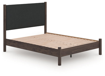 Auburndale Furniture Outlet - Ashley Furniture - Pamytta Bedroom - Queen Upholstered Panel Platform Bed / Brown - PCB2614B12