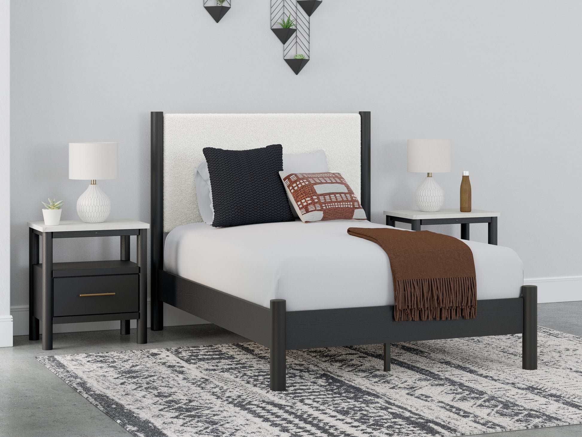 Auburndale Furniture Outlet - Ashley Furniture - Cadmori Bedroom - Full Upholstered Panel Bed / Black/White - B2616B3