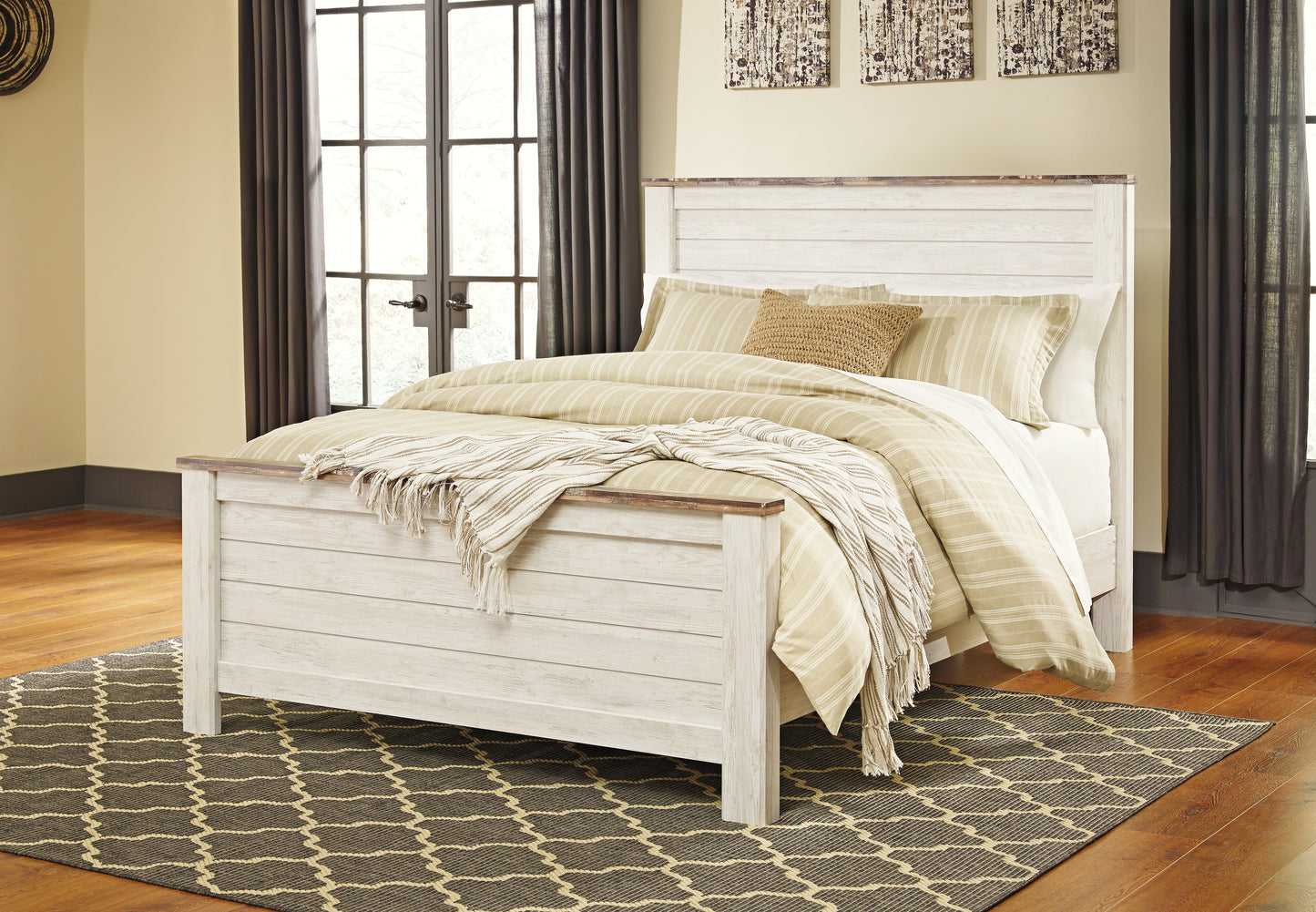 Auburndale Furniture Outlet - Ashley Furniture - Willowton Bedroom - King Panel Bed / Whitewash - B267B10