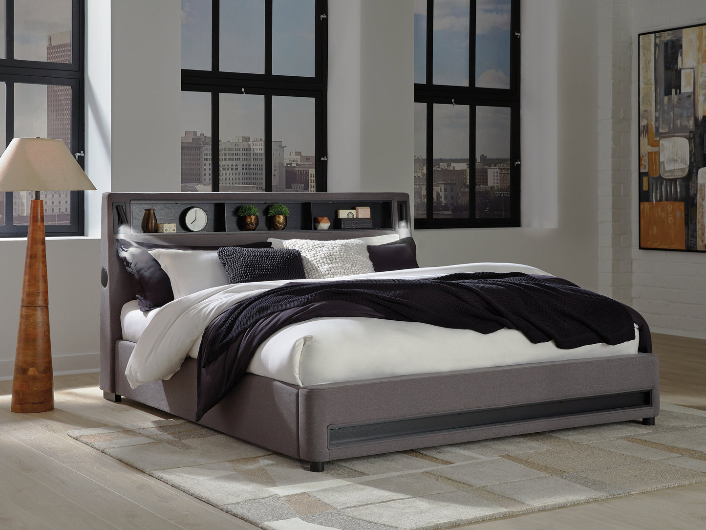 Auburndale Furniture Outlet - Ashley Furniture - Verishaw Bedroom - King Upholstered Bed / Gray - PCB2721B21