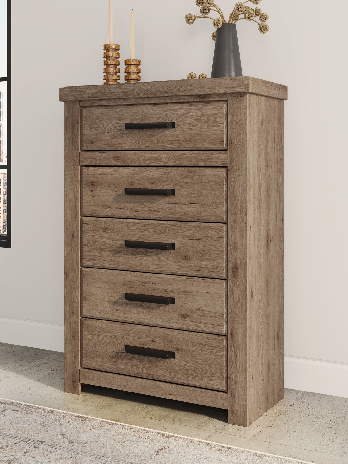 Auburndale Furniture Outlet - Ashley Furniture - Oliandon Bedroom - Five Drawer Chest / Light Brown - PCB2844-46