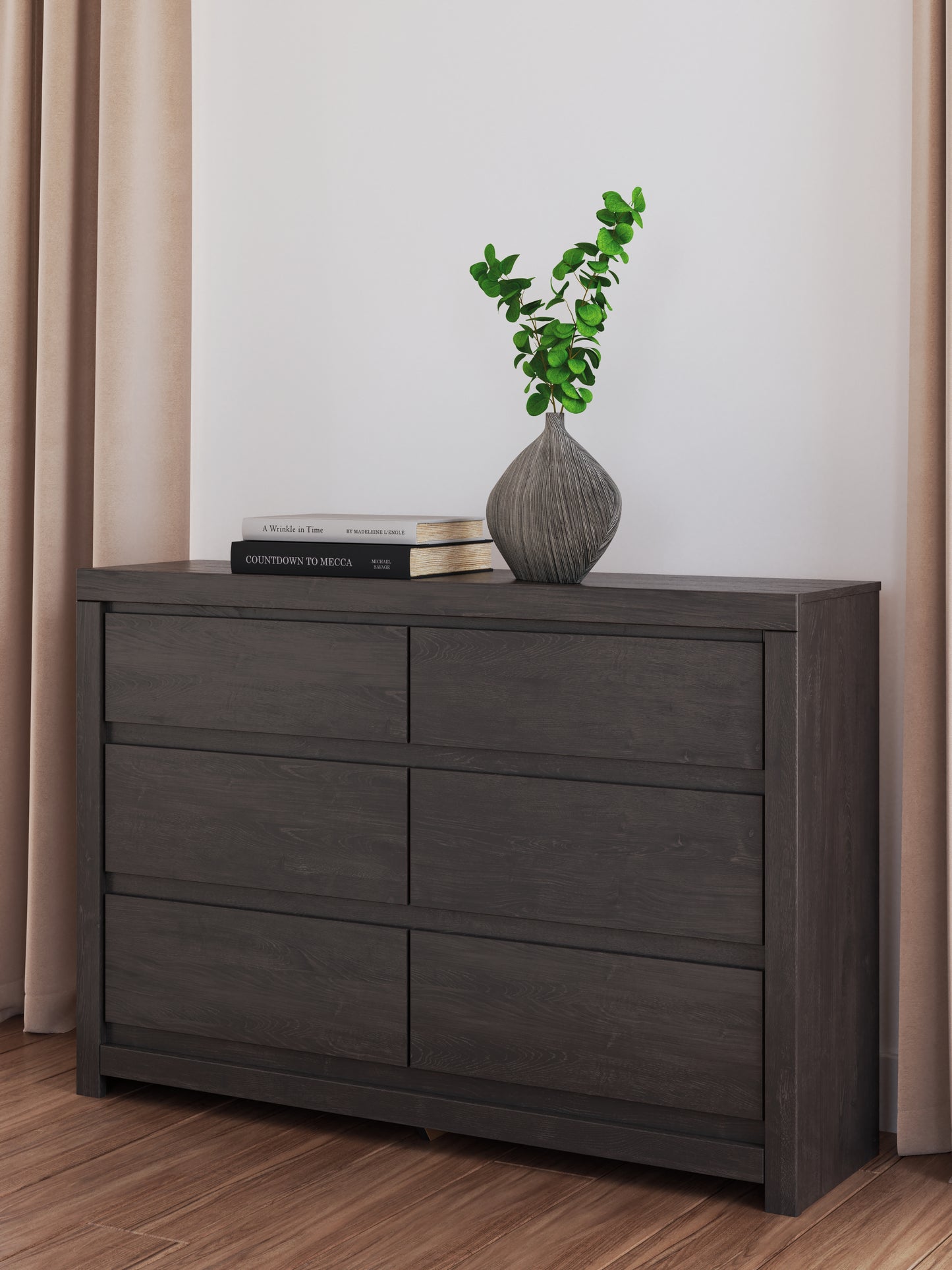 Auburndale Furniture Outlet - Ashley Furniture - Fraluna Bedroom - Six Drawer Dresser / Charcoal - PCB3370-31