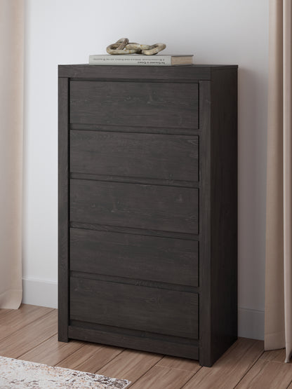 Auburndale Furniture Outlet - Ashley Furniture - Fraluna Bedroom - Five Drawer Chest / Charcoal - PCB3370-46