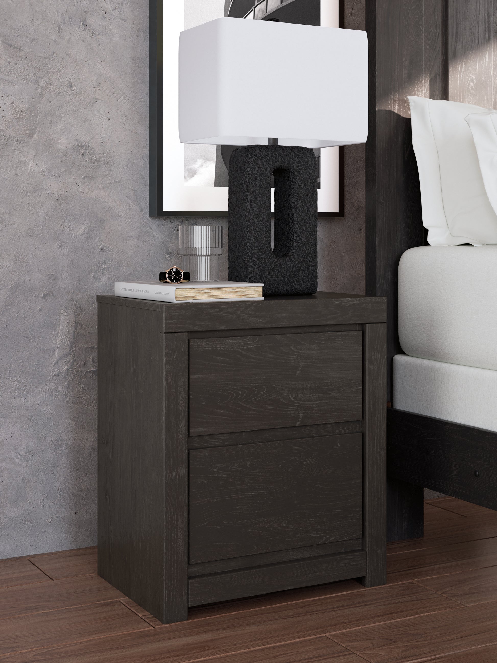 Auburndale Furniture Outlet - Ashley Furniture - Fraluna Bedroom - Two Drawer Night Stand / Charcoal - PCB3370-92