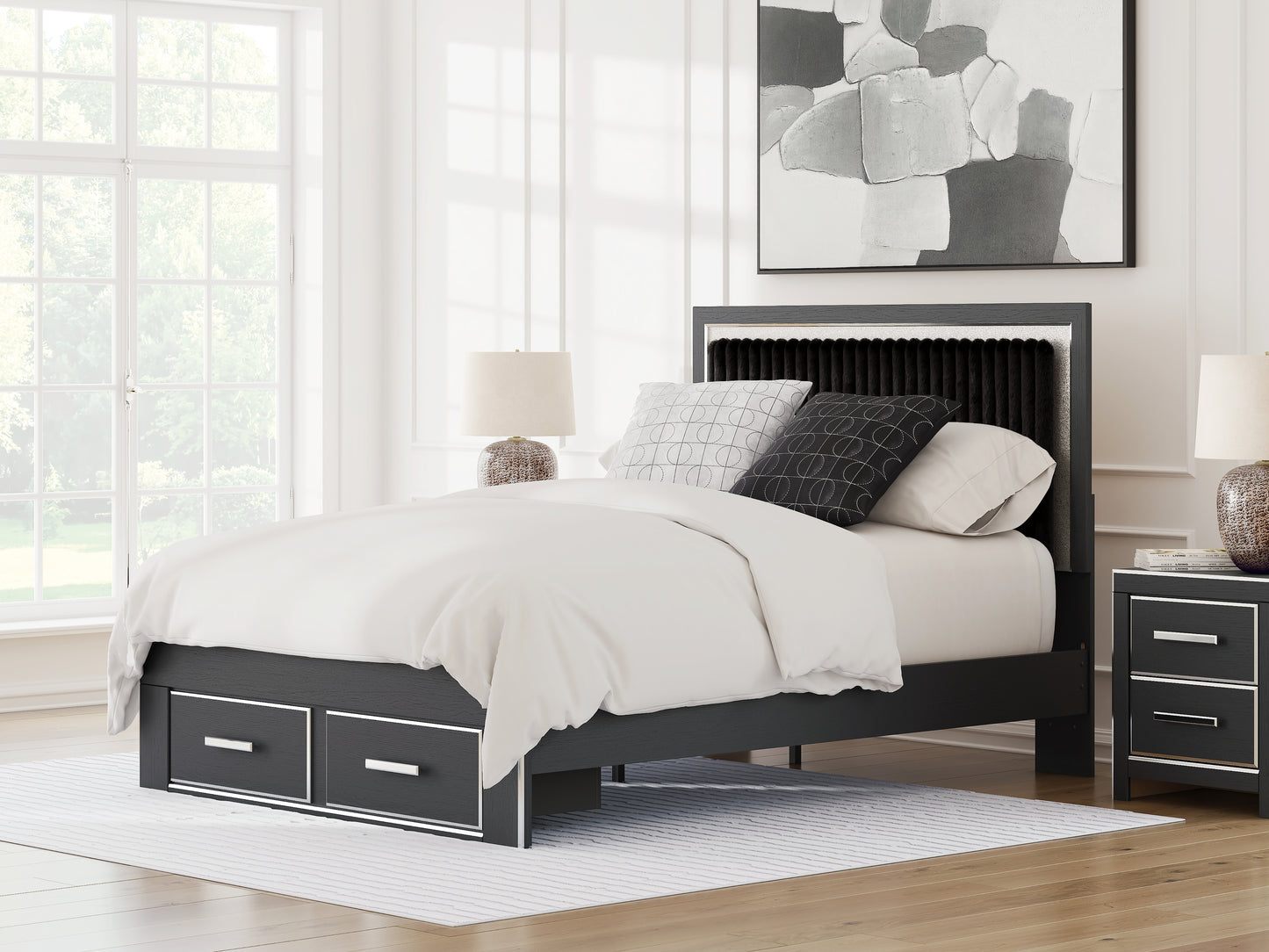 Auburndale Furniture Outlet - Ashley Furniture - Zuraleus Bedroom - Queen Upholstered Panel Storage Bed / Black - PCB3380B4