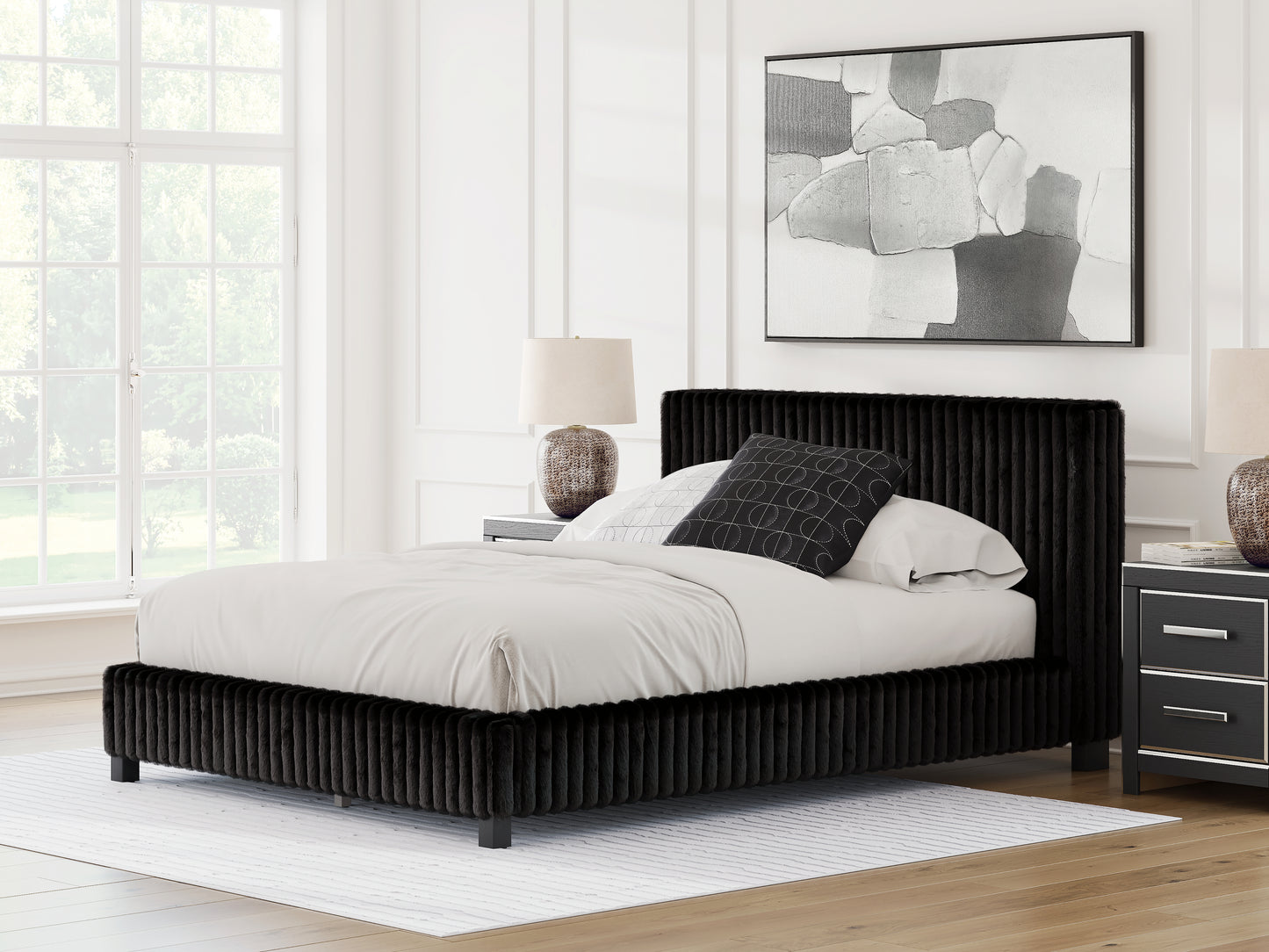 Auburndale Furniture Outlet - Ashley Furniture - Zuraleus Bedroom - Queen Upholstered Bed / Black - PCB3380B8