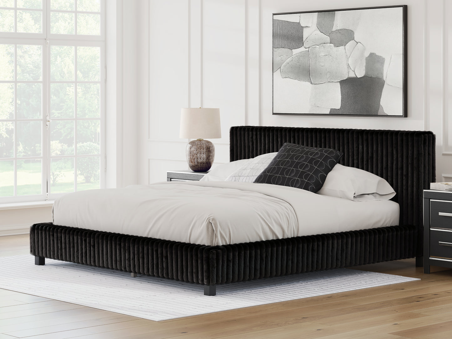 Auburndale Furniture Outlet - Ashley Furniture - Zuraleus Bedroom - King Upholstered Bed / Black - PCB3380B13