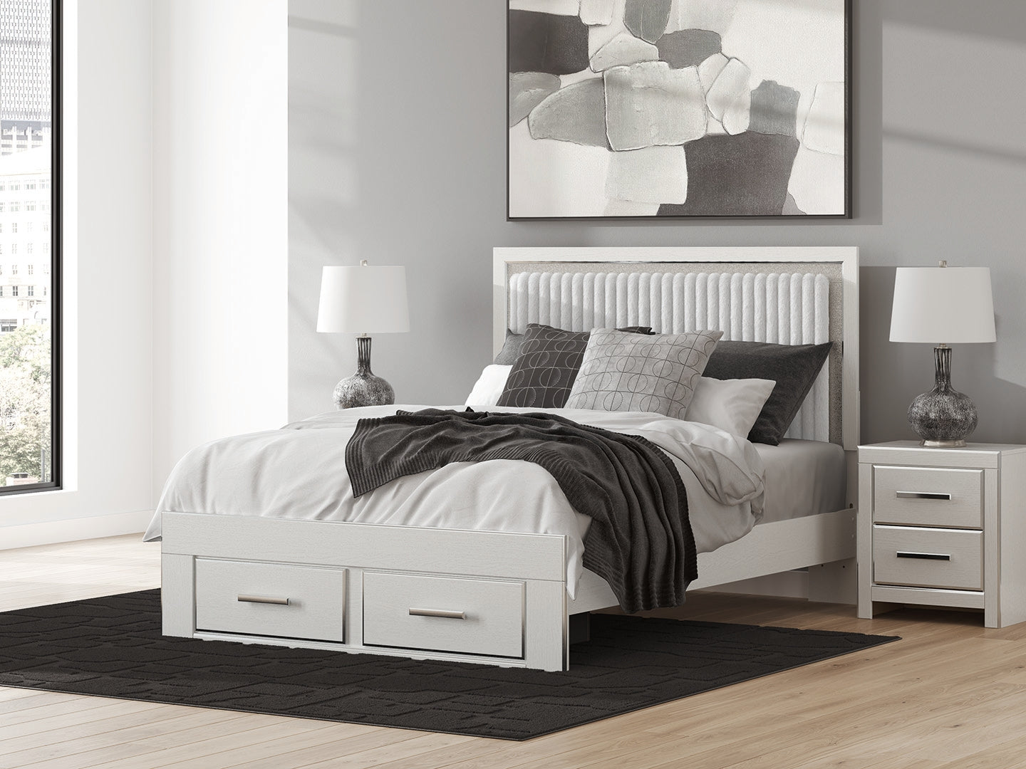 Auburndale Furniture Outlet - Ashley Furniture - Zuraleus Bedroom - Queen Upholstered Panel Storage Bed / White - PCB3381B4