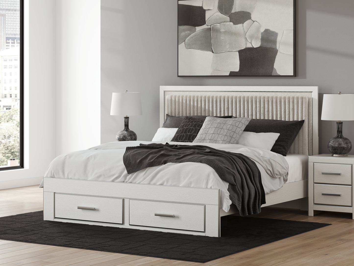Auburndale Furniture Outlet - Ashley Furniture - Zuraleus Bedroom - King Upholstered Panel Storage Bed / White - PCB3381B9