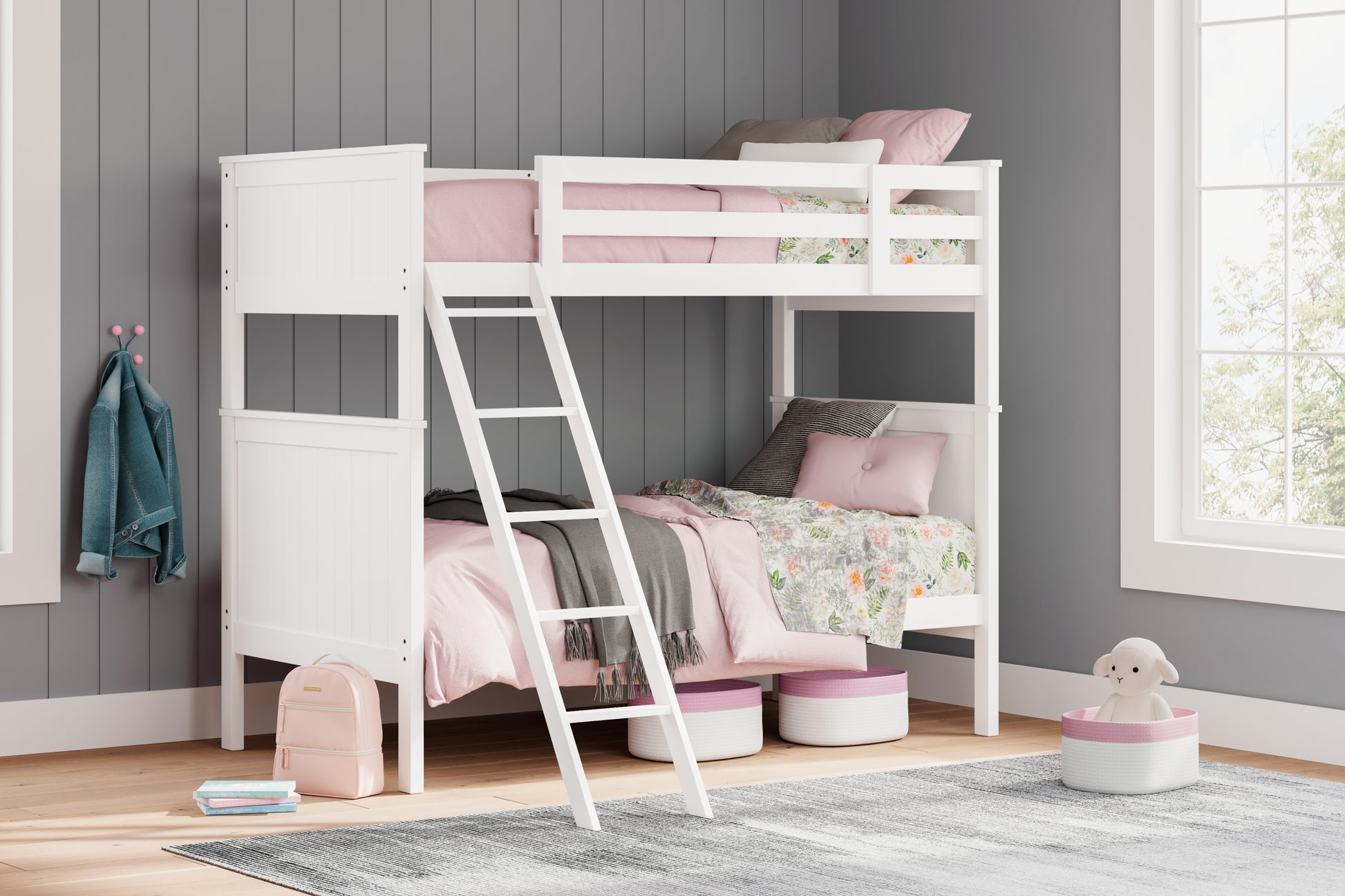 Auburndale Furniture Outlet - Ashley Furniture - Nextonfort Bedroom - Twin over Twin Bunk Bed / White - B396B6