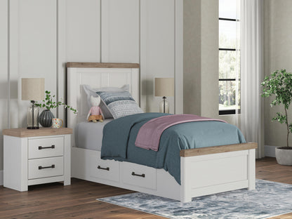 Auburndale Furniture Outlet - Ashley Furniture - Savonport Bedroom - Twin Panel Bed with Storage / White/Brown - B4615B18