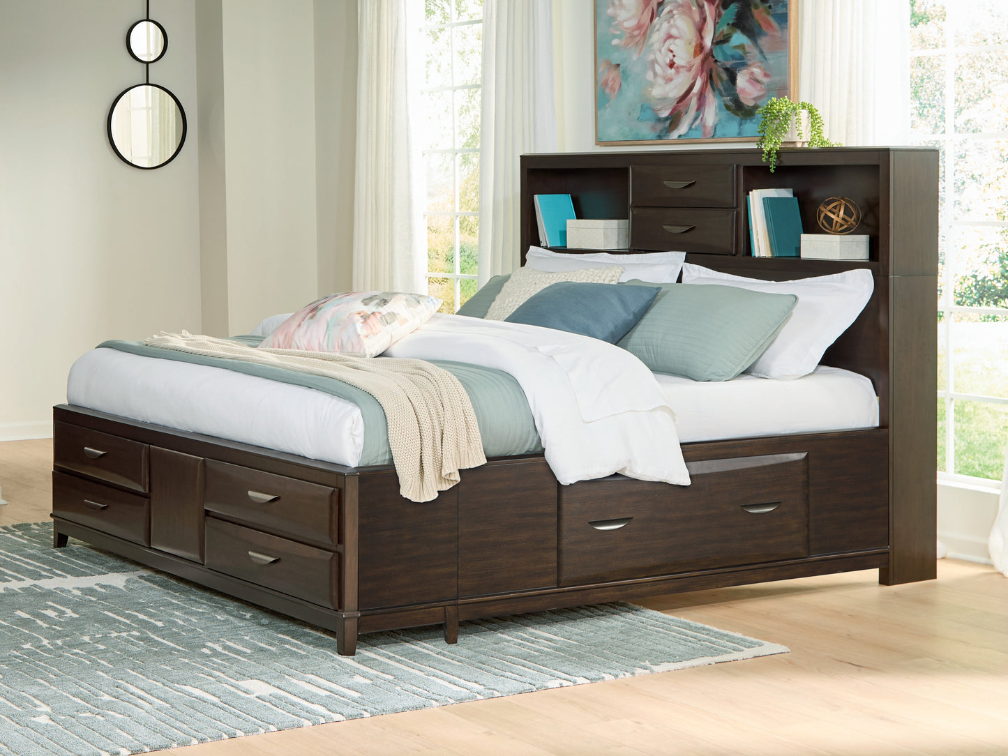 Auburndale Furniture Outlet - Ashley Furniture - Vanmore Bedroom - King Storage Bed / Dark Brown - B479B6