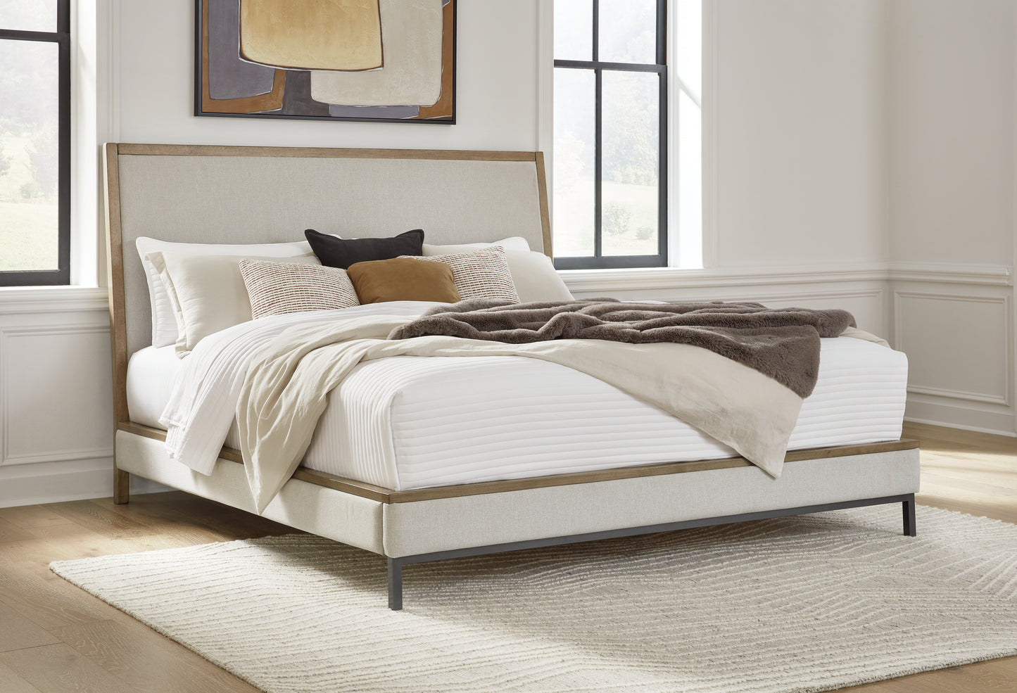 Auburndale Furniture Outlet - Ashley Furniture - Tomtyn Bedroom - Queen Upholstered Bed / Light Brown - B622B2