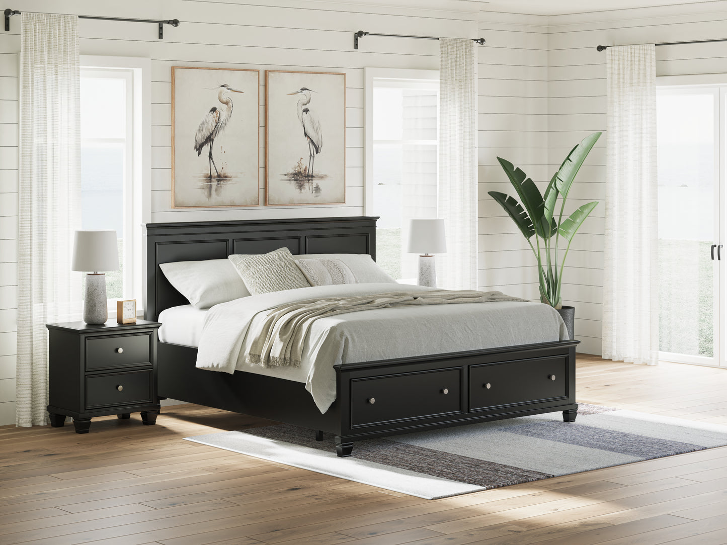 Auburndale Furniture Outlet - Ashley Furniture - Lanolee Bedroom - King Panel Storage Bed / Black - B687B19