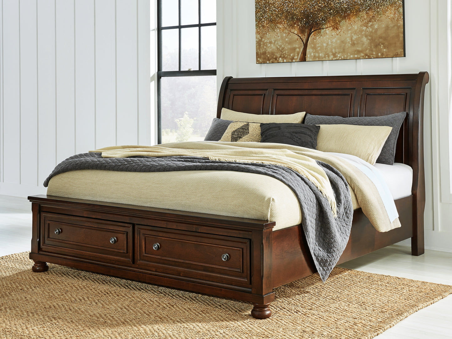 Auburndale Furniture Outlet - Ashley Furniture - Porter Bedroom - California King Sleigh Storage Bed / Rustic Brown - B697B47