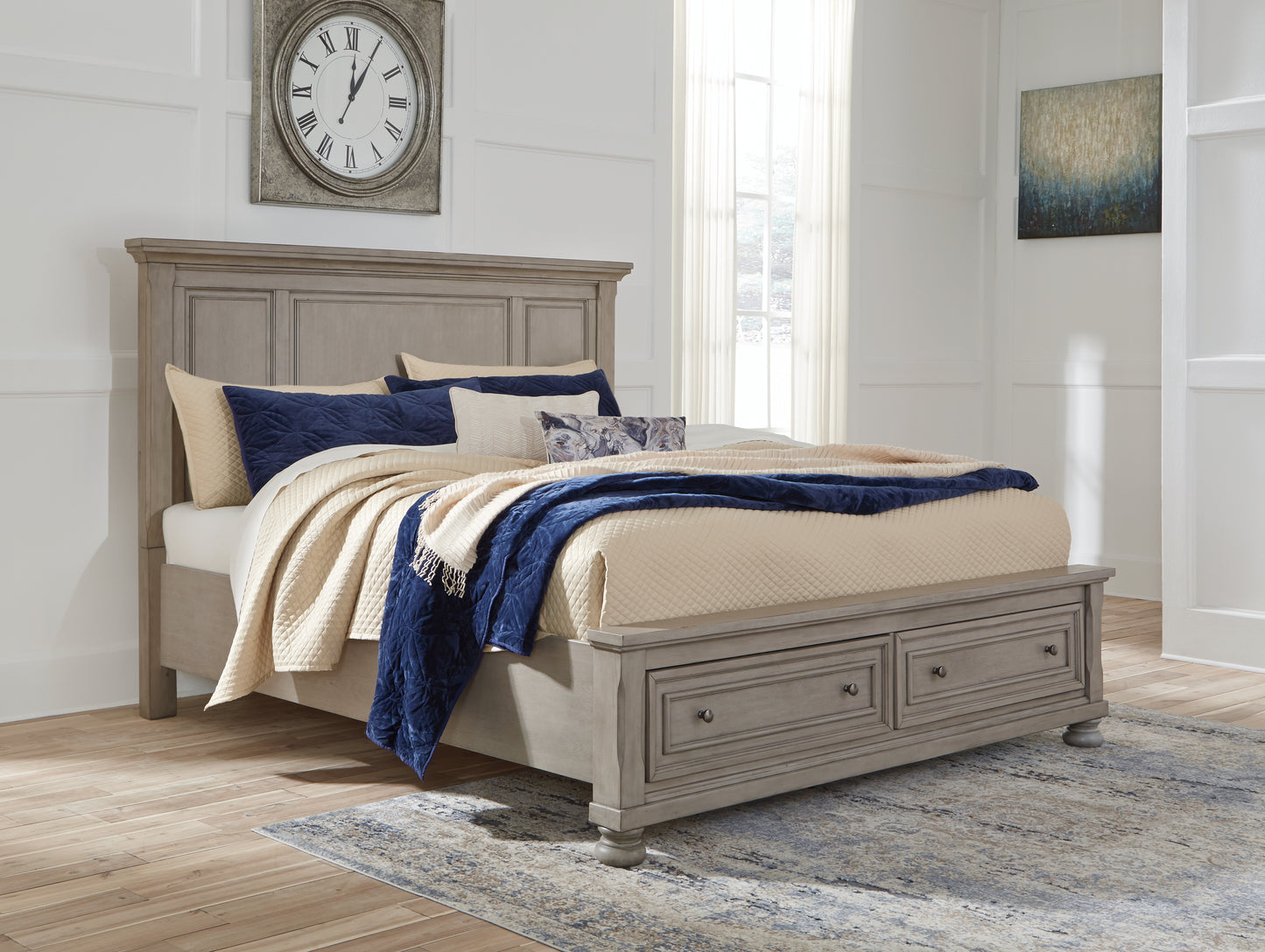 Auburndale Furniture Outlet - Ashley Furniture - Lettner Bedroom - King Panel Storage Bed / Light Gray - B733B33