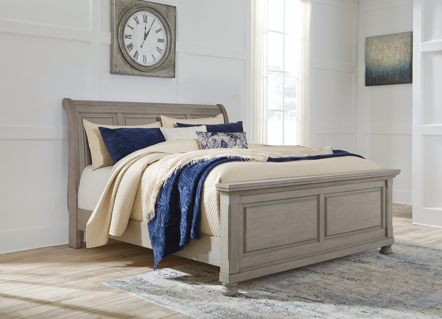 Auburndale Furniture Outlet - Ashley Furniture - Lettner Bedroom - Queen Sleigh Bed / Light Gray - B733B32