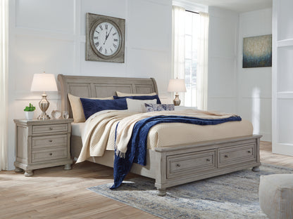 Auburndale Furniture Outlet - Ashley Furniture - Lettner Bedroom - Queen Sleigh Bed with 2 Storage Drawers / Light Gray - B733B3