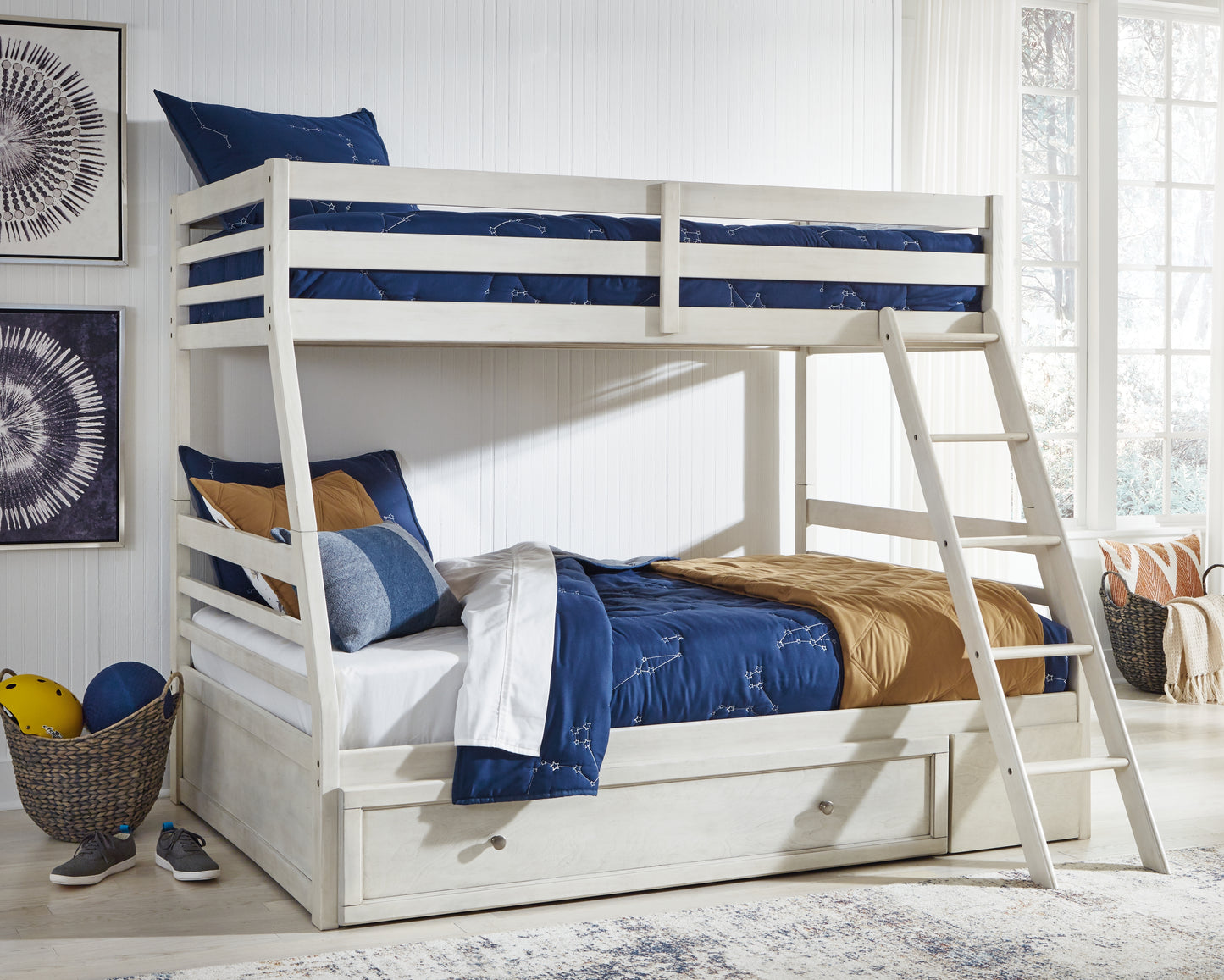 Auburndale Furniture Outlet - Ashley Furniture - Robbinsdale Bedroom - Twin over Full Bunk Bed with Storage / Antique White - B742B16