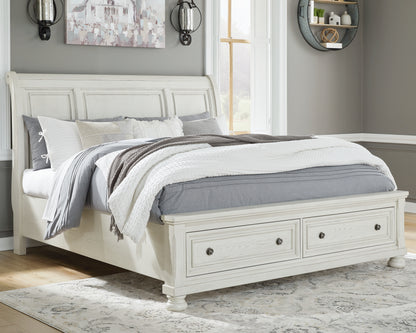 Auburndale Furniture Outlet - Ashley Furniture - Robbinsdale Bedroom - King Sleigh Bed with Storage / Antique White - B742B8