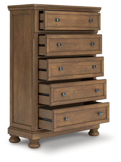 Auburndale Furniture Outlet - Ashley Furniture - Feddinger Bedroom - Five Drawer Chest / Medium Brown - PCB779-46