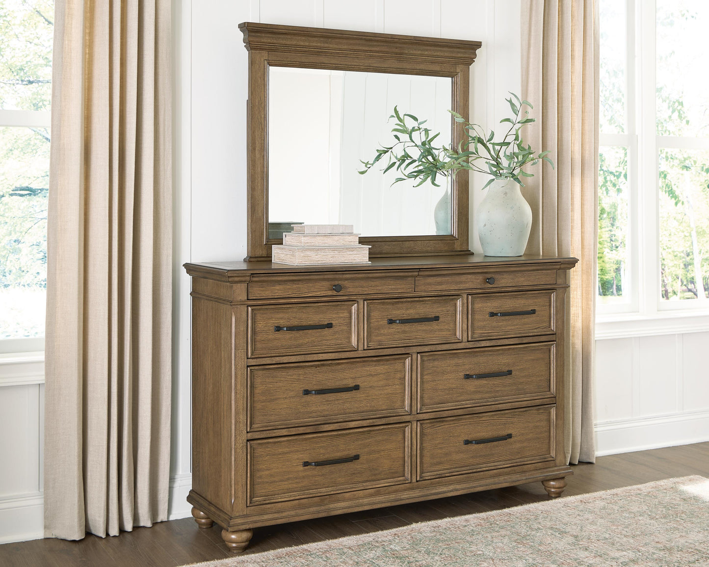 Auburndale Furniture Outlet - Ashley Furniture - Karallin Bedroom - Dresser and Mirror / Medium Brown - PCB782B1