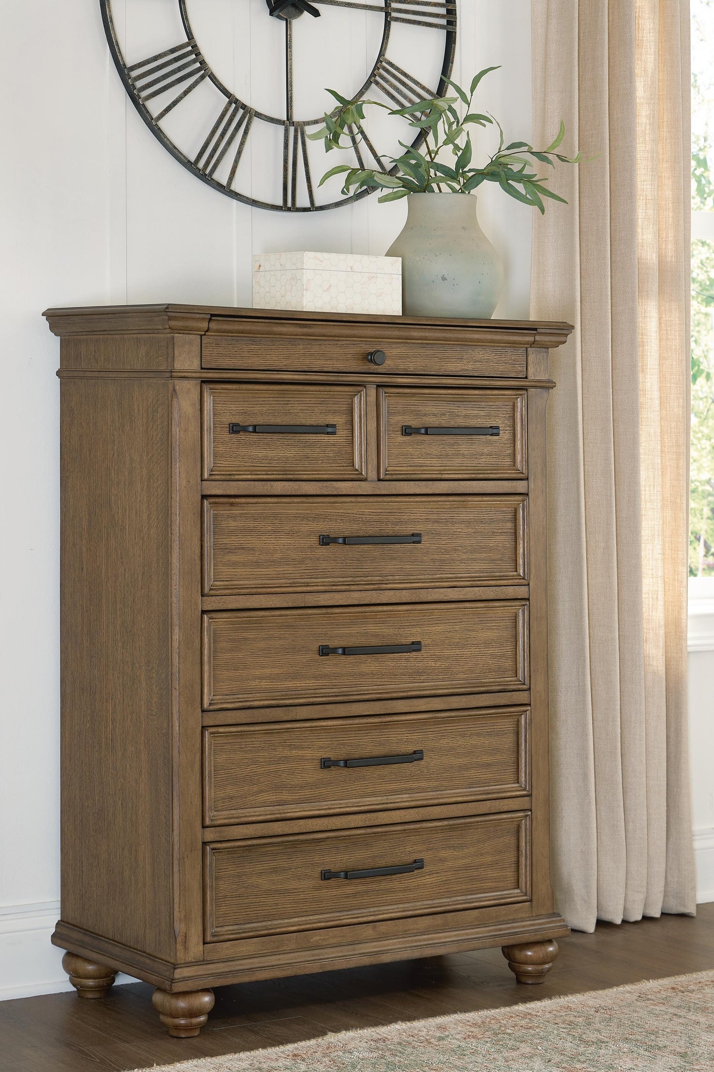 Auburndale Furniture Outlet - Ashley Furniture - Karallin Bedroom - Seven Drawer Chest / Medium Brown - PCB782-46