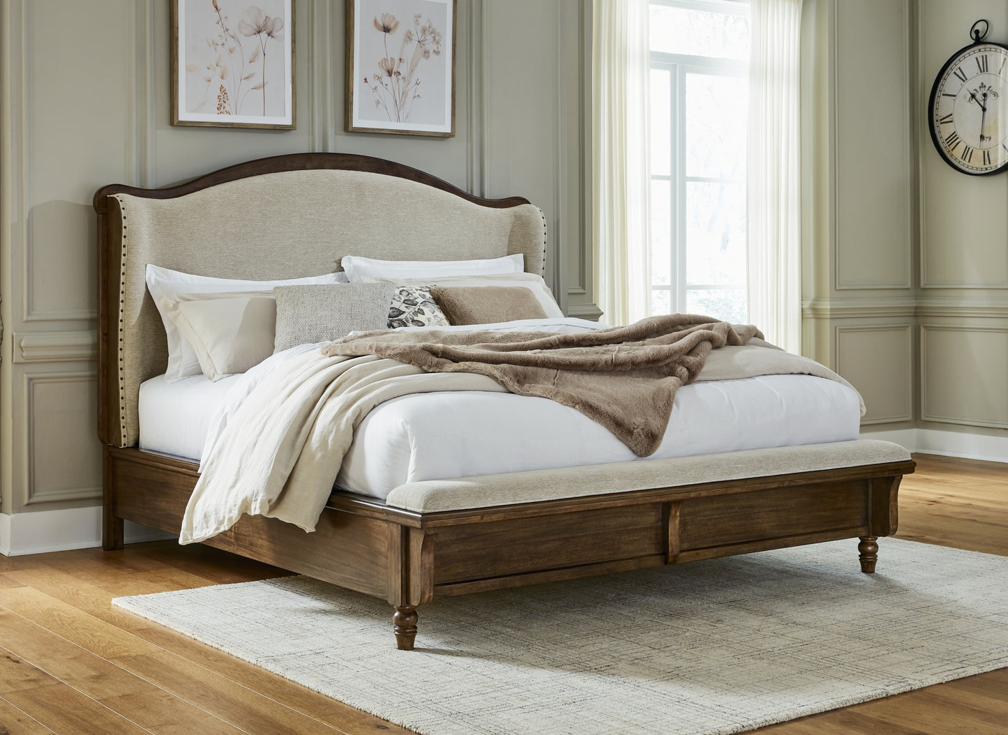 Auburndale Furniture Outlet - Ashley Furniture - Sturlayne Bedroom - King Upholstered Panel Bed / Brown - B787B4