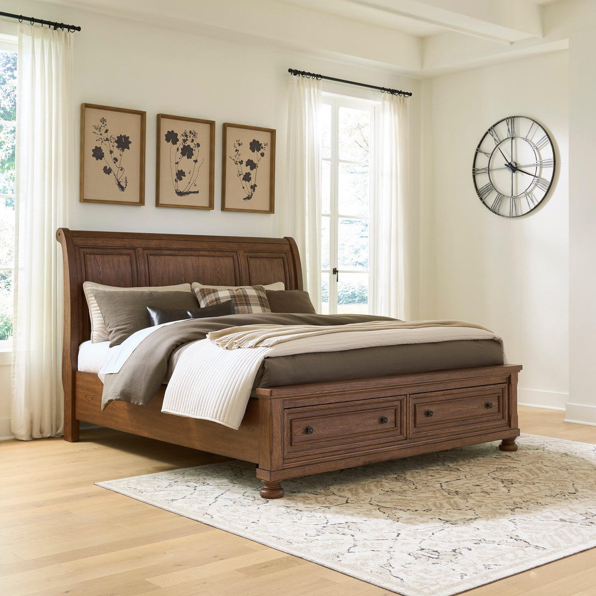 Auburndale Furniture Outlet - Ashley Furniture - Zackaryn Bedroom - California King Sleigh Storage Bed / Warm Brown - PCB807B9