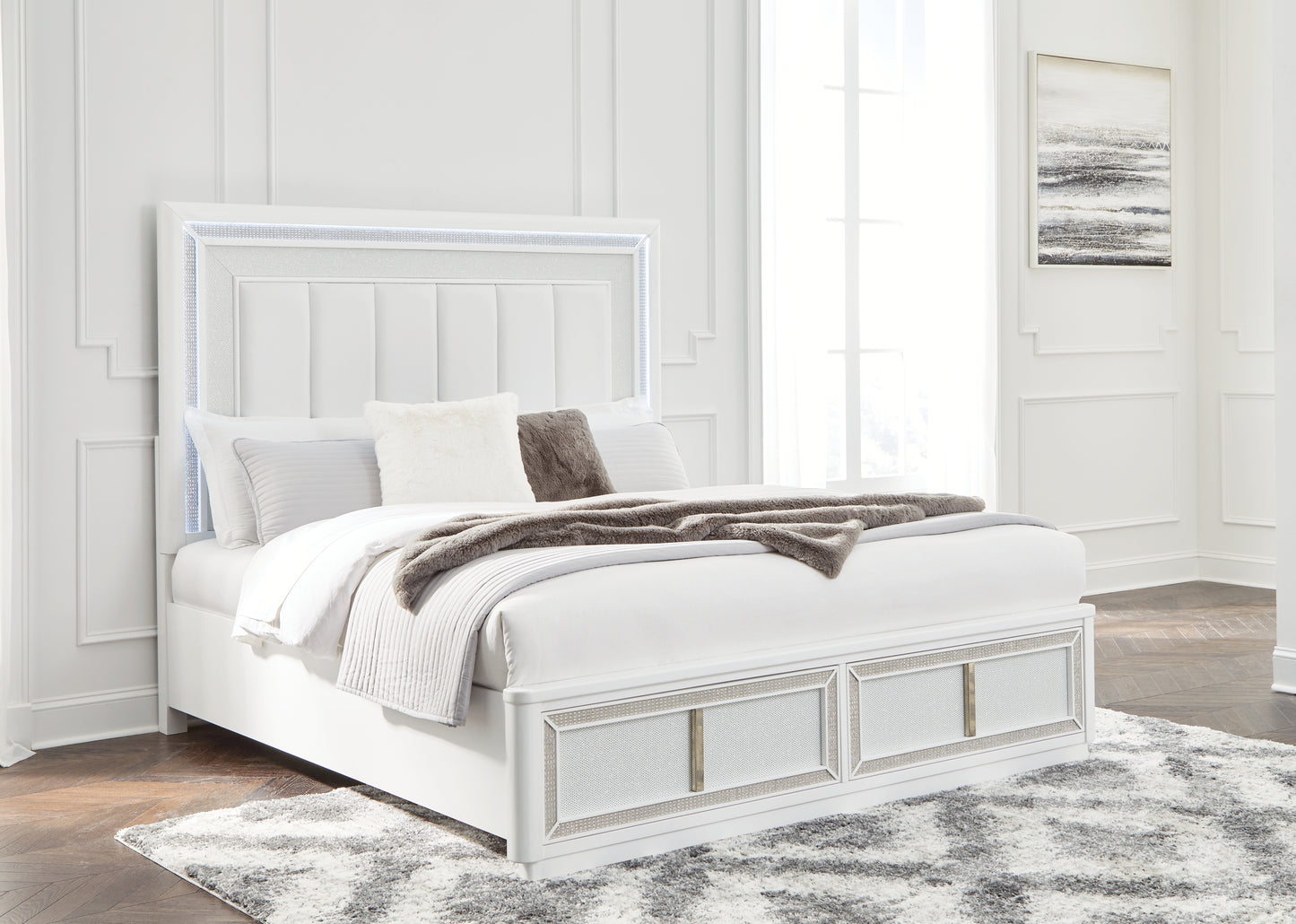 Auburndale Furniture Outlet - Ashley Furniture - Chalanna Bedroom - California King Upholstered Storage Bed / White - B822B5