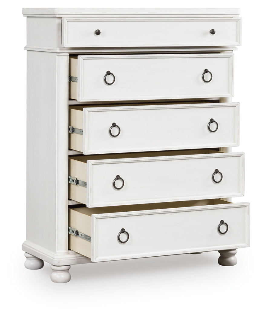 Auburndale Furniture Outlet - Ashley Furniture - Rowlenstown Bedroom - Five Drawer Chest / Antique White - PCB823-46