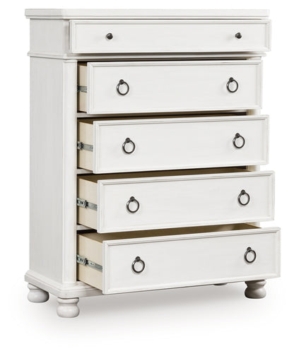 Auburndale Furniture Outlet - Ashley Furniture - Rowlenstown Bedroom - Five Drawer Chest / Antique White - PCB823-46