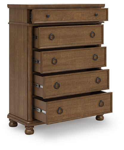 Auburndale Furniture Outlet - Ashley Furniture - Rowlenstown Bedroom - Five Drawer Chest / Brown - PCB824-46