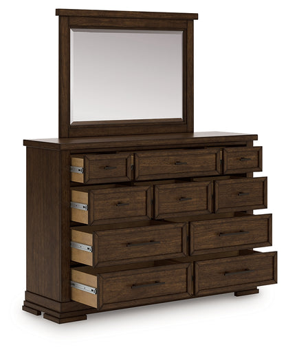 Auburndale Furniture Outlet - Ashley Furniture - Taffenbrook Bedroom - Dresser and Mirror / Medium Brown - B849B1