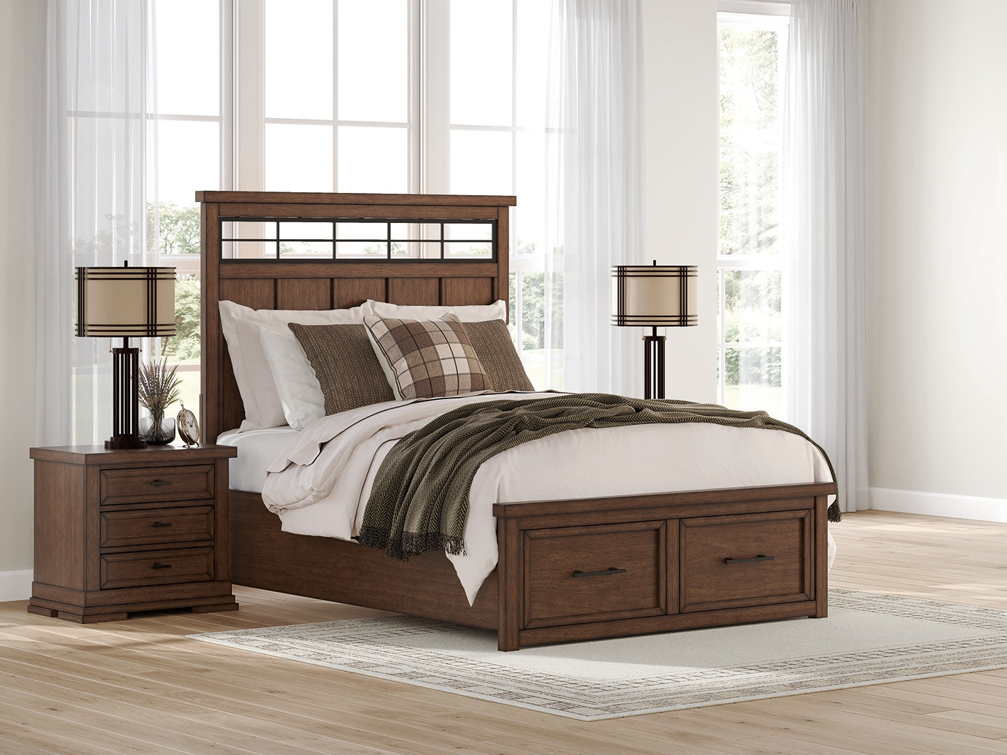 Auburndale Furniture Outlet - Ashley Furniture - Taffenbrook Bedroom - Queen Panel Storage Bed / Medium Brown - B849B2