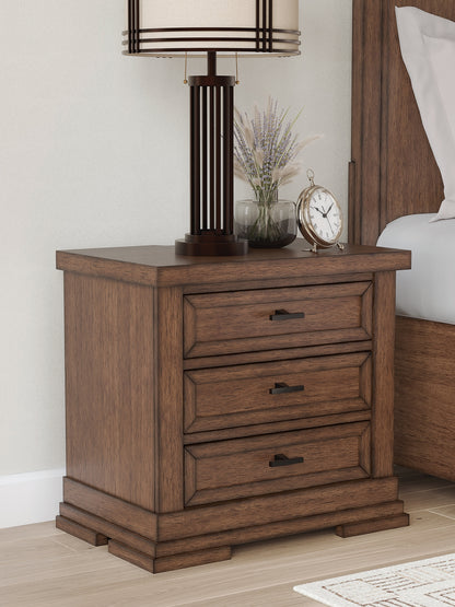 Auburndale Furniture Outlet - Ashley Furniture - Taffenbrook Bedroom - Three Drawer Night Stand / Medium Brown - B849-93