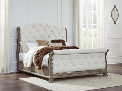 Auburndale Furniture Outlet - Ashley Furniture - Ardenfield Bedroom - King Upholstered Sleigh Bed / Light Brown - B944B4