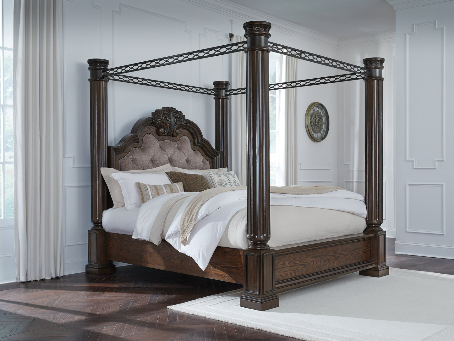 Auburndale Furniture Outlet - Ashley Furniture - Maylee Bedroom - Queen Canopy Bed / Dark Brown - B947B8